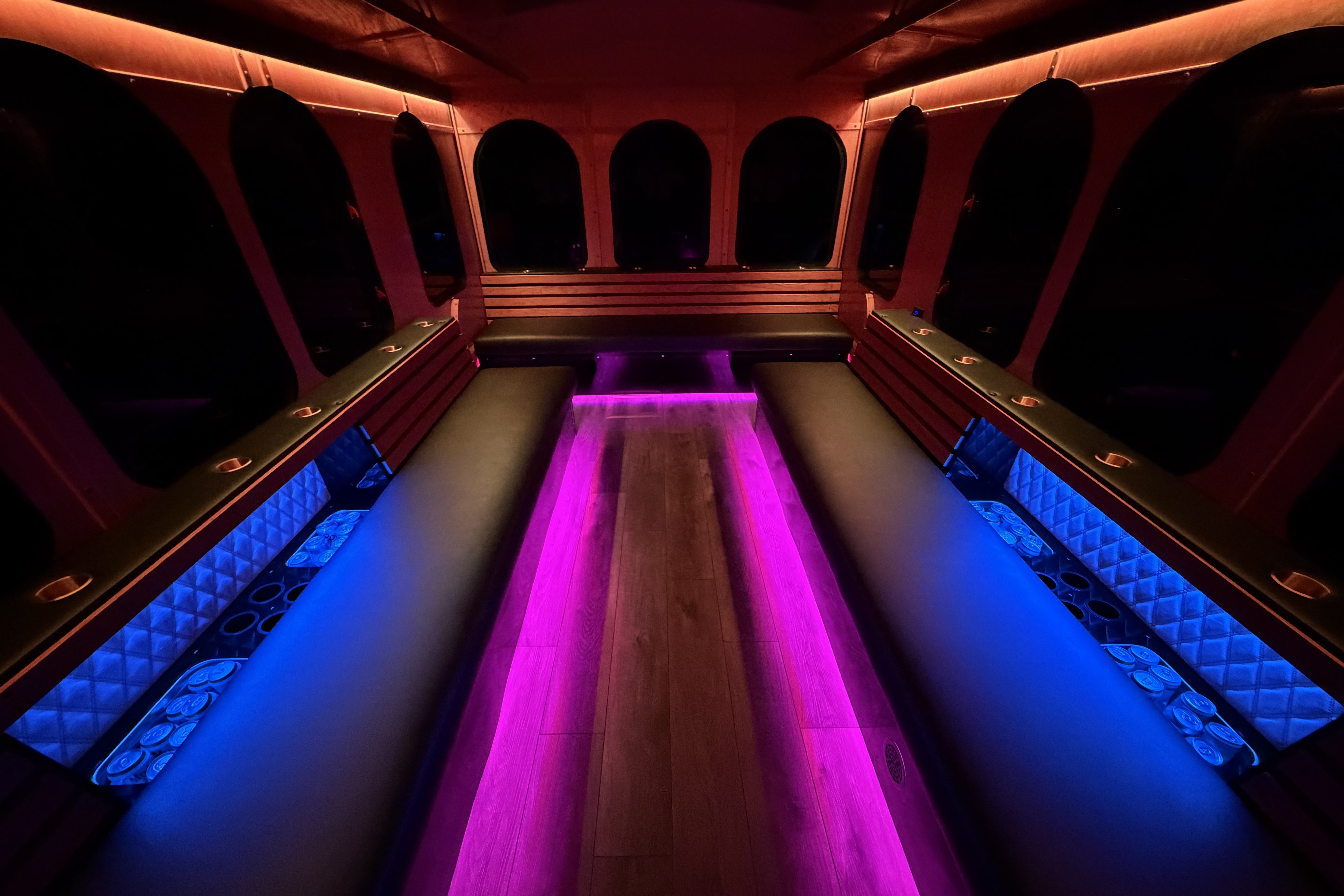 Luxury Chicago trolley interior lighting and details
